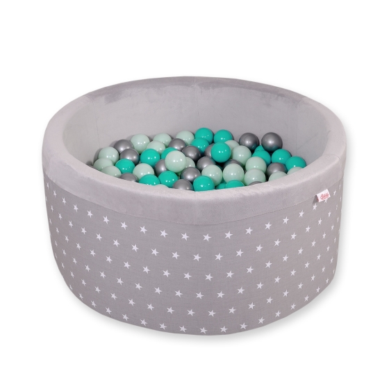 Baby Ball-pit minky with balls 200pcs - gray stars