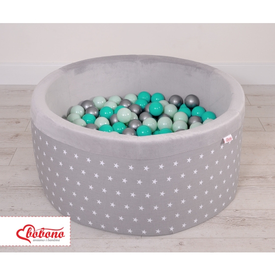 Baby Ball-pit minky with balls 200pcs - gray stars