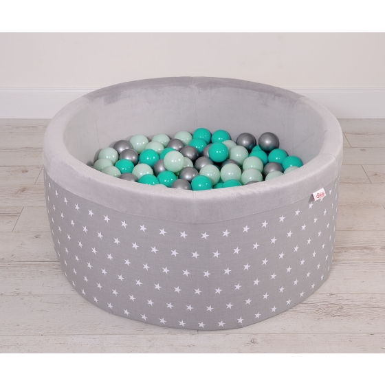 Baby Ball-pit minky with balls 200pcs - gray stars