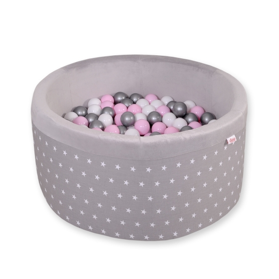 Baby Ball-pit minky with balls 200pcs - gray stars