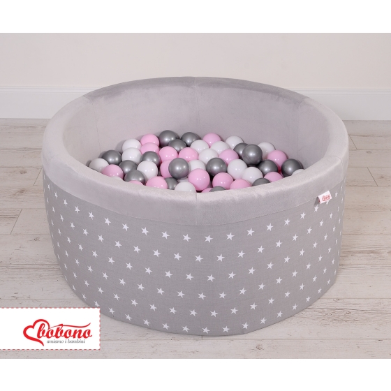 Baby Ball-pit minky with balls 200pcs - gray stars