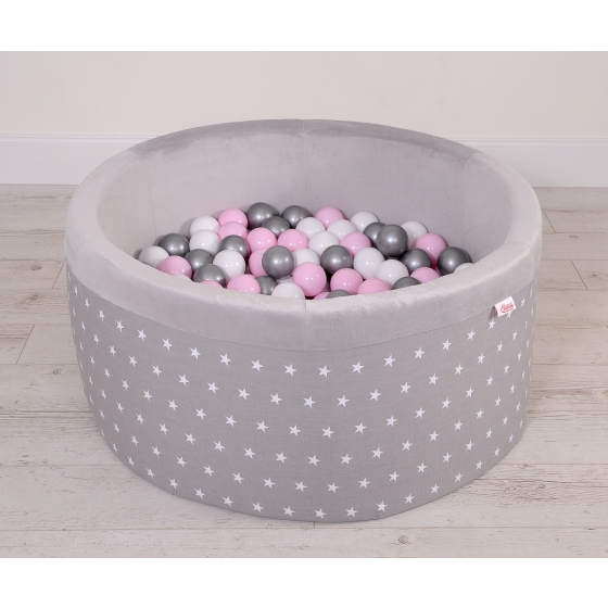 Baby Ball-pit minky with balls 200pcs - gray stars