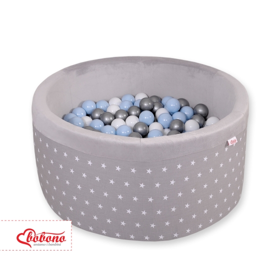 Baby Ball-pit minky with balls 200pcs - gray stars