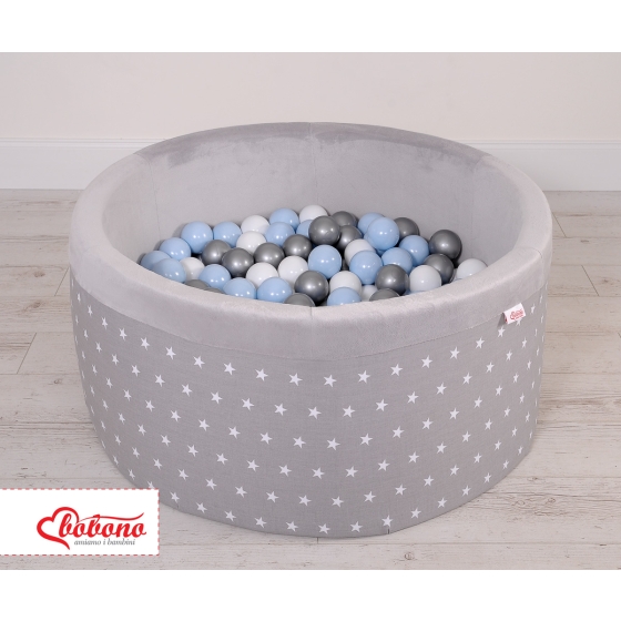 Baby Ball-pit minky with balls 200pcs - gray stars