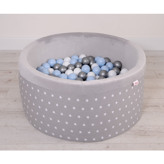 Baby Ball-pit minky with balls 200pcs - gray stars