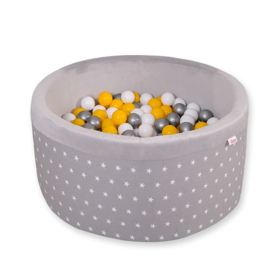 Baby Ball-pit minky with balls 200pcs - gray stars