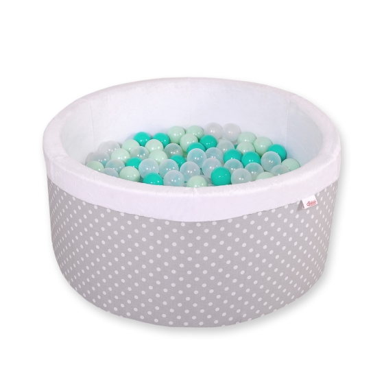 Baby Ball-pit minky with balls 200pcs - white dots on gray