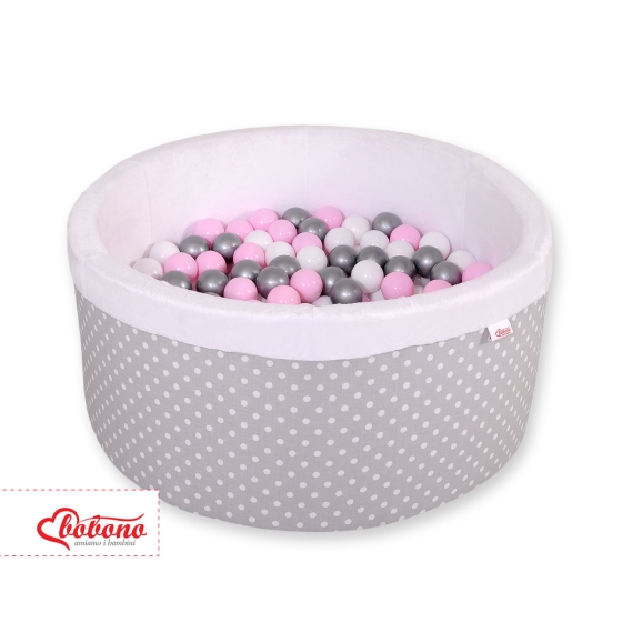 Baby Ball-pit minky with balls 200pcs - white dots on gray