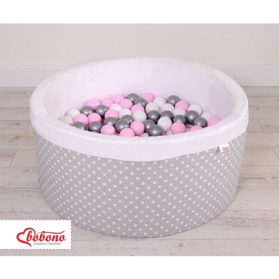 Baby Ball-pit minky with balls 200pcs - white dots on gray