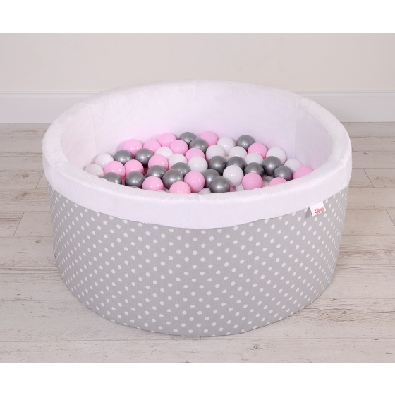 Baby Ball-pit minky with balls 200pcs - white dots on gray