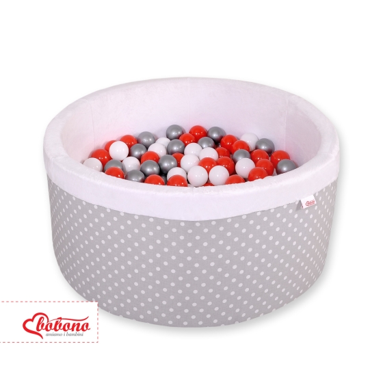 Baby Ball-pit minky with balls 200pcs - white dots on gray