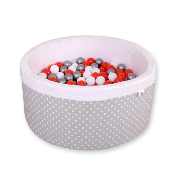 Baby Ball-pit minky with balls 200pcs - white dots on gray