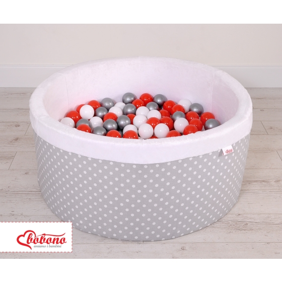 Baby Ball-pit minky with balls 200pcs - white dots on gray