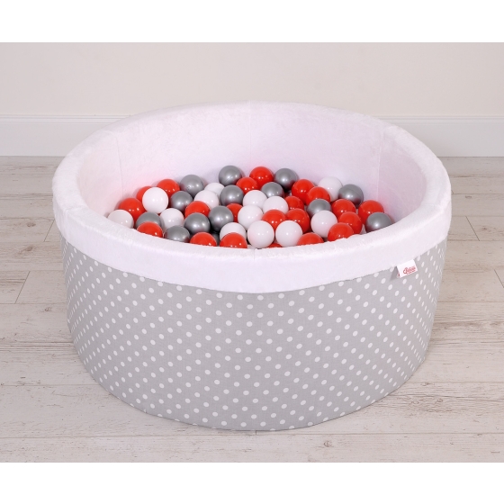 Baby Ball-pit minky with balls 200pcs - white dots on gray