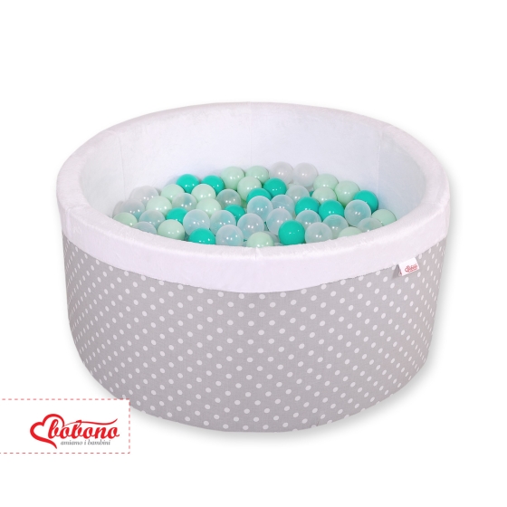 Baby Ball-pit minky with balls 200pcs - white dots on gray