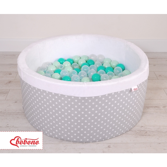 Baby Ball-pit minky with balls 200pcs - white dots on gray