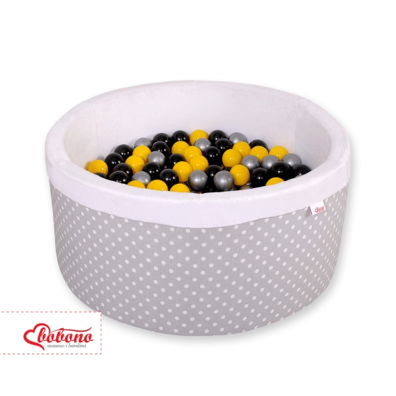 Baby Ball-pit minky with balls 200pcs - white dots on gray