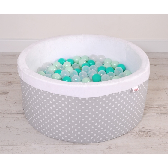 Baby Ball-pit minky with balls 200pcs - white dots on gray