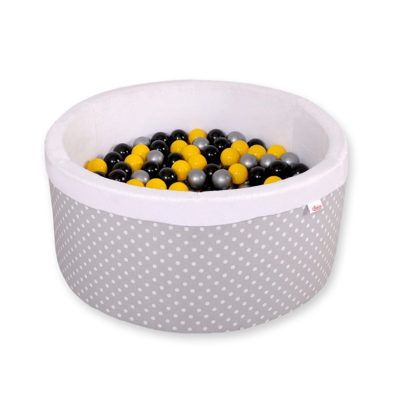 Baby Ball-pit minky with balls 200pcs - white dots on gray