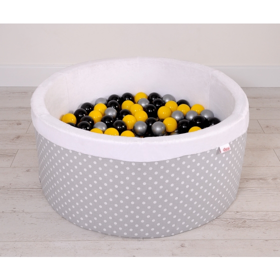 Baby Ball-pit minky with balls 200pcs - white dots on gray