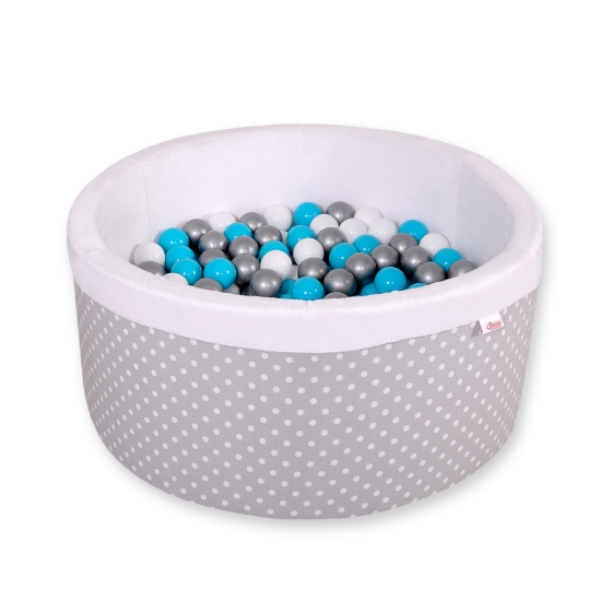 Baby Ball-pit minky with balls 200pcs - white dots on gray