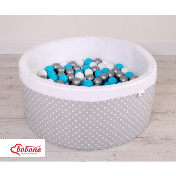 Baby Ball-pit minky with balls 200pcs - white dots on gray