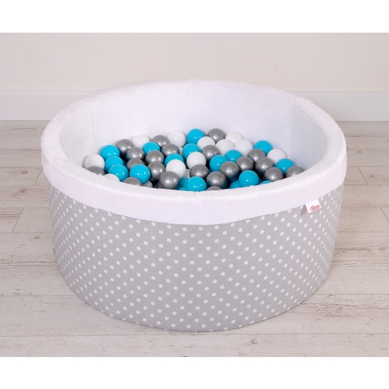 Baby Ball-pit minky with balls 200pcs - white dots on gray