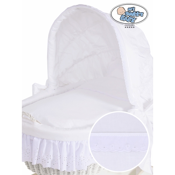Baby bassinet with wheels White Wicker & Wood hood crib Sophia no. 70102-912