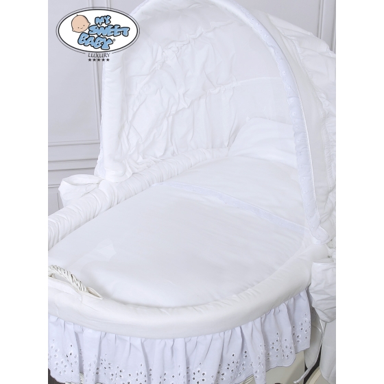 Baby bassinet with wheels White Wicker & Wood hood crib Sophia no. 70102-912