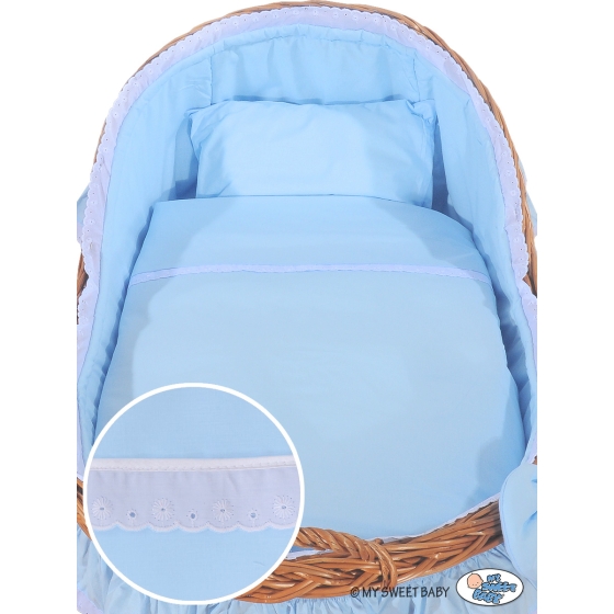 Baby bassinet with wheels Wicker hood crib Carina- Blue