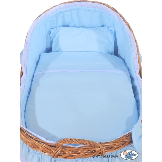Baby bassinet with wheels Wicker hood crib Carina- Blue
