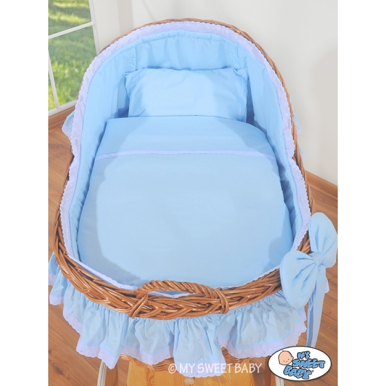 Baby bassinet with wheels Wicker hood crib Carina- Blue