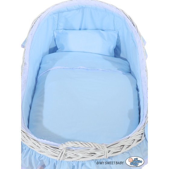 Baby bassinet with wheels Wicker hood crib Carina- Blue