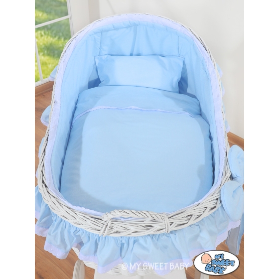 Baby bassinet with wheels Wicker hood crib Carina- Blue