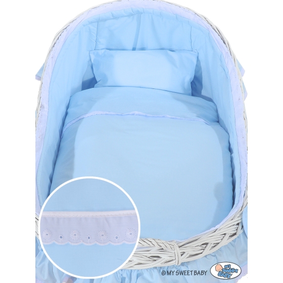 Baby bassinet with wheels Wicker hood crib Carina- Blue