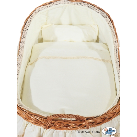 Baby bassinet with wheels Wicker hood crib Carina- Cream