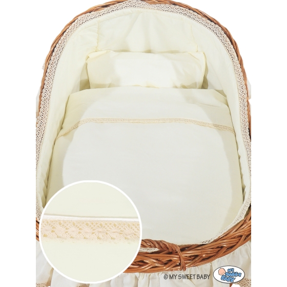 Baby bassinet with wheels Wicker hood crib Carina- Cream