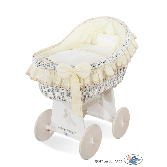 Baby bassinet with wheels Wicker hood crib Carina- Cream