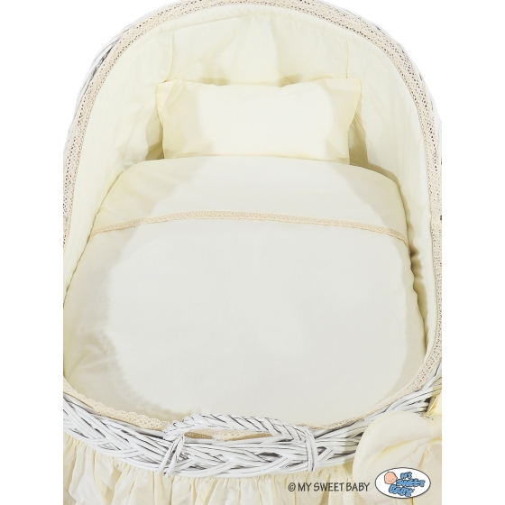 Baby bassinet with wheels Wicker hood crib Carina- Cream