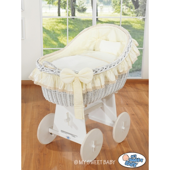 Baby bassinet with wheels Wicker hood crib Carina- Cream