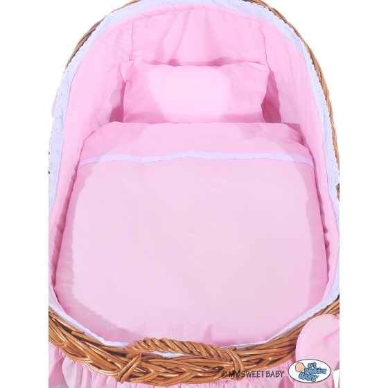 Baby bassinet with wheels Wicker hood crib Carina- Pink