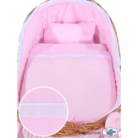Baby bassinet with wheels Wicker hood crib Carina- Pink