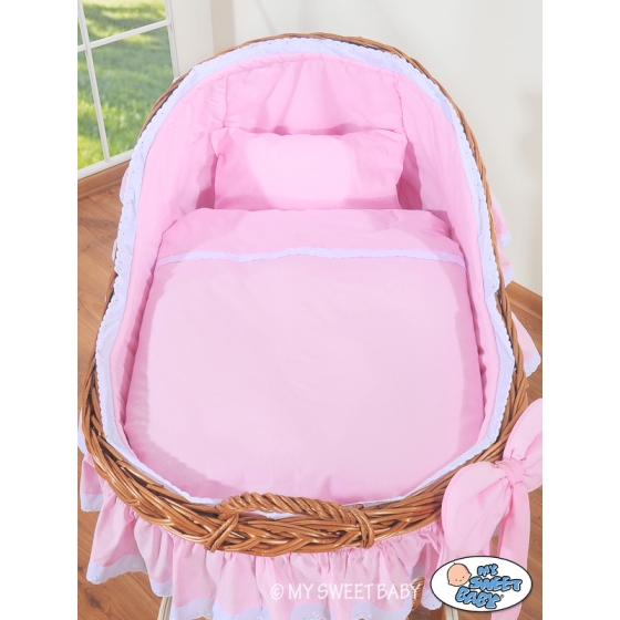 Baby bassinet with wheels Wicker hood crib Carina- Pink