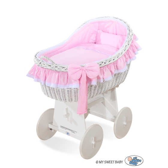Baby bassinet with wheels Wicker hood crib Carina- Pink