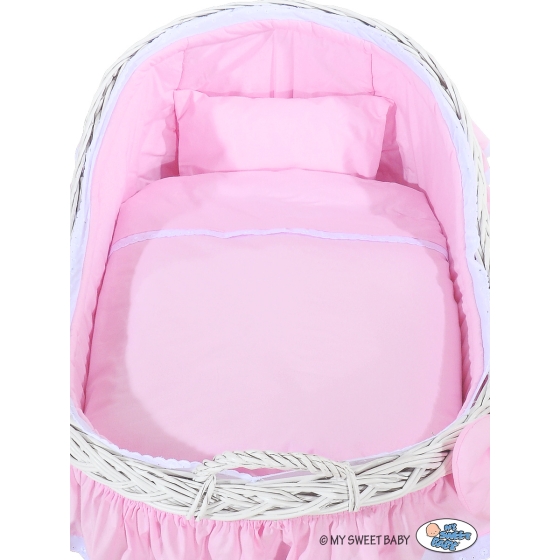 Baby bassinet with wheels Wicker hood crib Carina- Pink