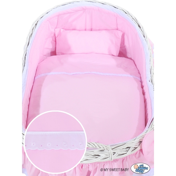 Baby bassinet with wheels Wicker hood crib Carina- Pink