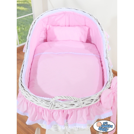 Baby bassinet with wheels Wicker hood crib Carina- Pink