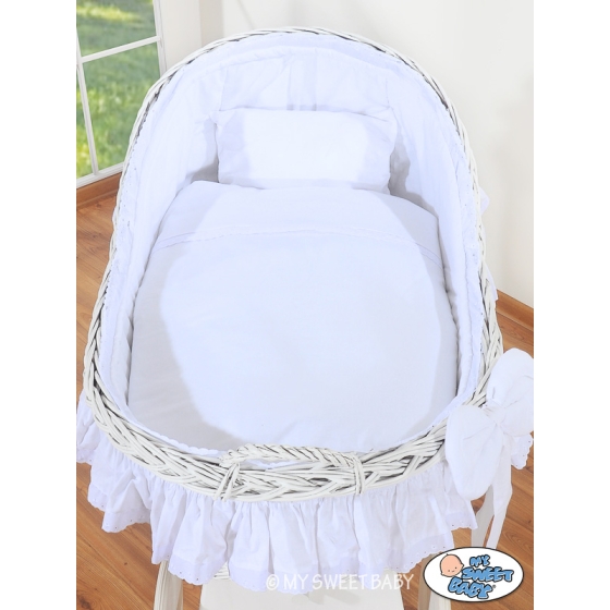 Baby bassinet with wheels Wicker hood crib Carina- White