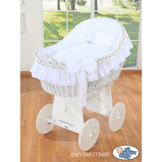 Baby bassinet with wheels Wicker hood crib Carina- White
