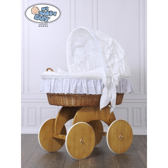 Baby bassinet with wheels Wicker hood crib Sophia no. 50102-912